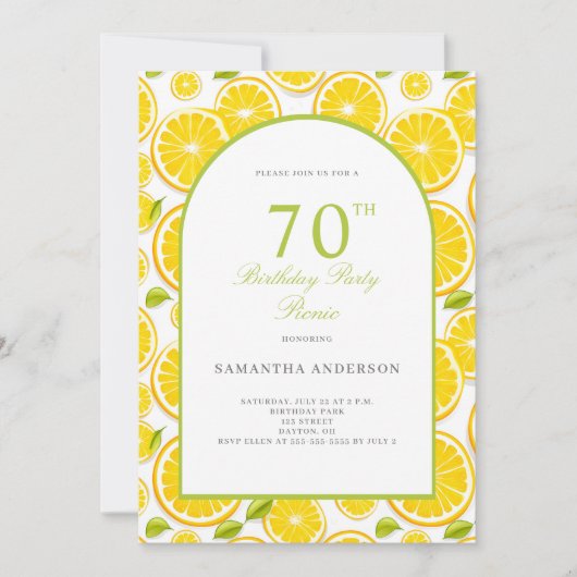 Lemon Citrus 70. Geburtstag Einladung (Vorderseite)