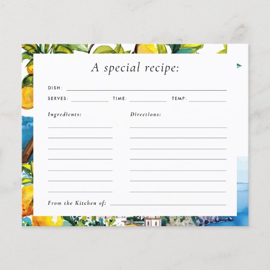Lemon Citrus Amalfi Brautparty Rezept Karte (Vorderseite)