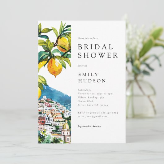 Lemon Citrus Amalfi Küste Brautparty Einladung (Stehend Vorderseite)
