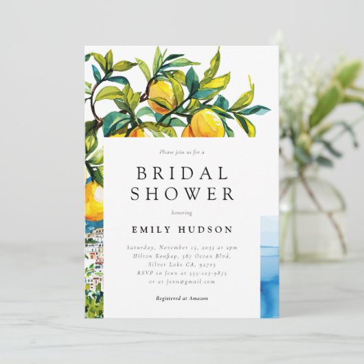 Lemon Citrus Amalfi Küste Brautparty Einladung (Stehend Vorderseite)