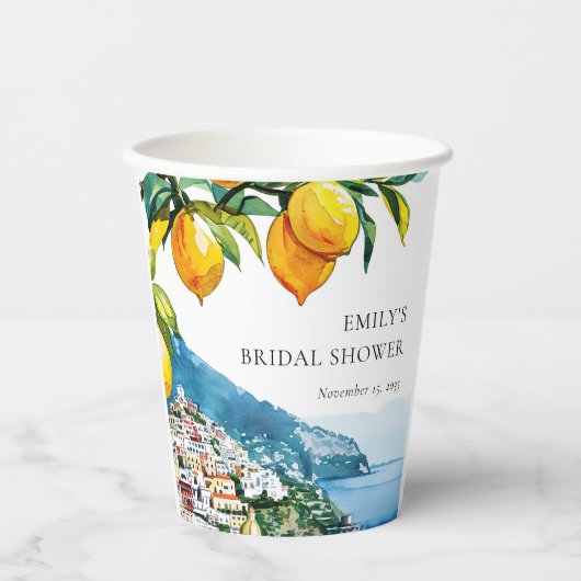 Lemon Citrus Amalfi Küste Brautparty Pappbecher (Vorderseite)