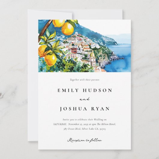 Lemon Citrus Amalfi Küste Italienische Hochzeit Einladung (Vorderseite)
