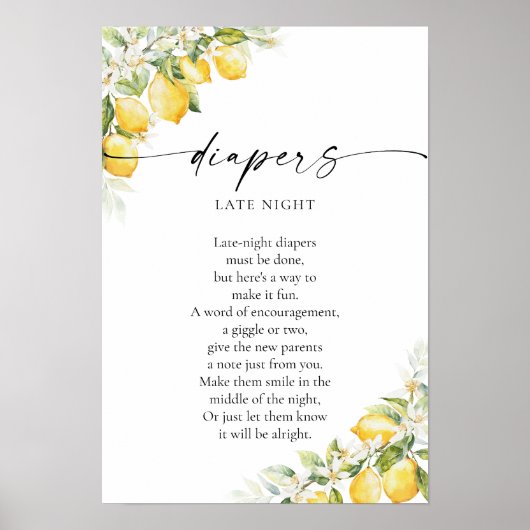Lemon Citrus Baby Duschdiape Spätnachts Poster (Vorne)