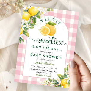 Lemon Citrus Baby Shower Girl Pink Gingham Einladung