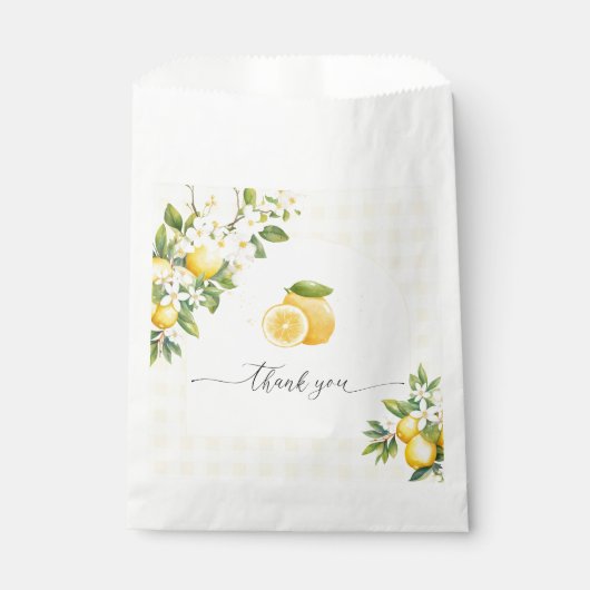 Lemon Citrus Baby Shower Yellow Gingham Geschenktütchen (Vorderseite)