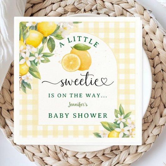 Lemon Citrus Baby Shower Yellow Gingham Serviette