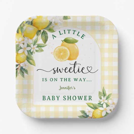 Lemon Citrus Baby Shower Yellow Pappteller (Vorderseite)