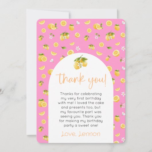 Lemon Citrus Birthday Foto Vielen Dank Einladung (Vorderseite)
