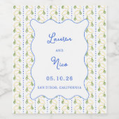 Lemon Citrus Blau und Gelb Mittelmeer Hochzeit Weinetikett (Einzelnes Label)