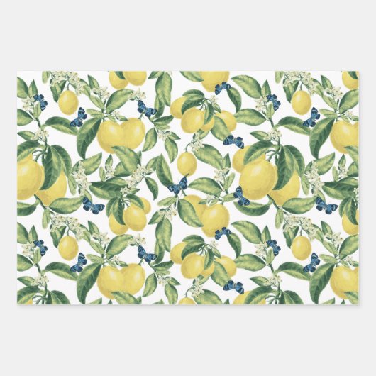 Lemon Citrus Blue Butterfells Geschenkpapier Set (Vorderseite 3)