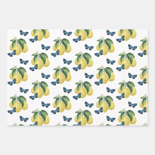 Lemon Citrus Blue Butterfells Geschenkpapier Set (Vorderseite 2)