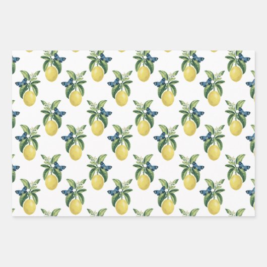 Lemon Citrus Blue Butterfells Geschenkpapier Set (Vorderseite)