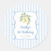 Lemon Citrus Blue Geburtstag Runder Aufkleber (Vorderseite)