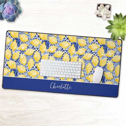 Lemon Citrus Blue Mediterranean Personalized Schreibtischunterlage