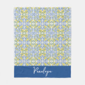 Lemon Citrus Blue Mediterranean Tile Pattern Fleecedecke (Vorderseite)