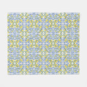 Lemon Citrus Blue Mediterranean Tile Pattern Fleecedecke (Vorderseite (Horizontal))