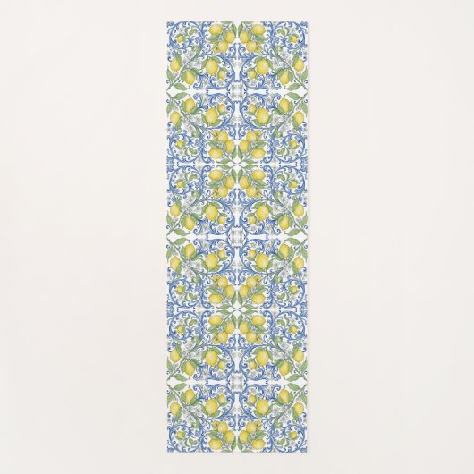 Lemon Citrus Blue Mediterranean Tile Pattern Yogamatte (Vorderseite)