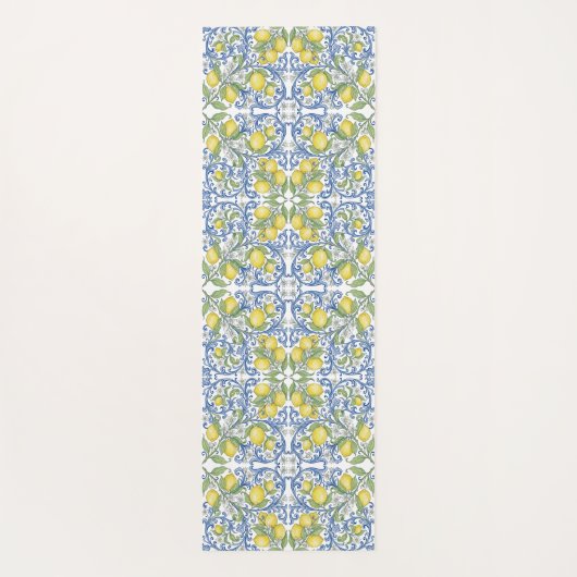 Lemon Citrus Blue Mediterranean Tile Pattern Yogamatte (Rückseite)