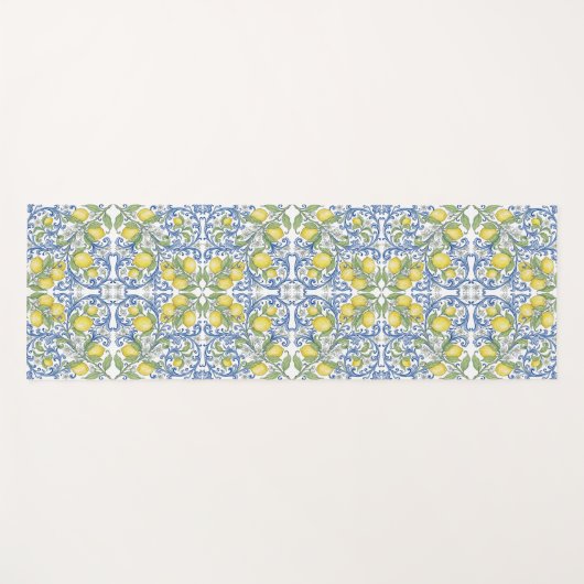 Lemon Citrus Blue Mediterranean Tile Pattern Yogamatte (Vorderseite (Horizontal))