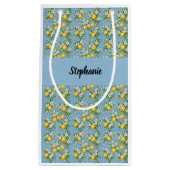 Lemon Citrus Blue Tile Pattern Monogram Name Kleine Geschenktüte (Vorderseite)
