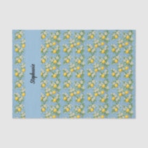 Lemon Citrus Blue Tile Pattern Monogram Name