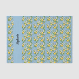 Lemon Citrus Blue Tile Pattern Monogram Name Seidenpapier