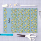 Lemon Citrus Blue Tile Pattern Monogram Name Seidenpapier (Handwerk)