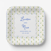 Lemon Citrus Blue & Yellow Amalfi Custom Wedding Pappteller (Vorderseite)