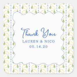 Lemon Citrus Blue & Yellow Wedding Vielen Dank Quadratischer Aufkleber