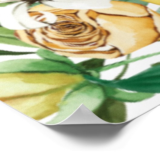 Lemon Citrus Blumengrün Hochzeitsskizze Poster (Ecke)