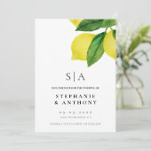 Lemon Citrus Branch Greenerity Wedding Save The Date (Stehend Vorderseite)