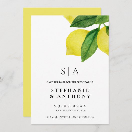 Lemon Citrus Branch Greenerity Wedding Save The Date (Vorne/Hinten)