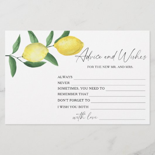 Lemon Citrus - Brautparty Beratung und Wünsche Briefpapier (Vorderseite)