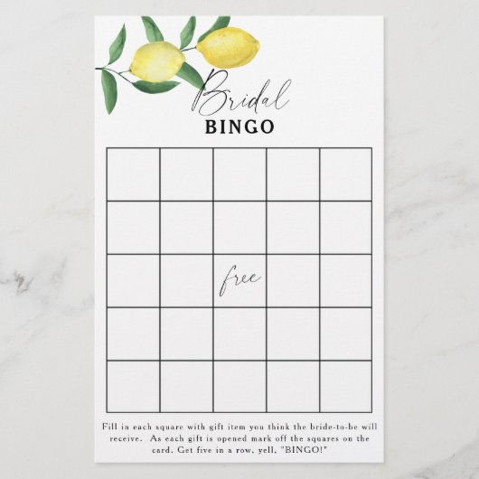 Lemon Citrus - Brautparty-Bingo-Spiel (Vorderseite)