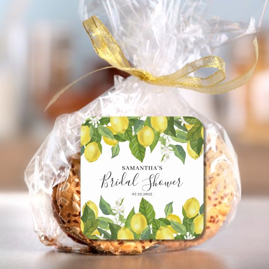 Lemon Citrus Brautparty Quadratischer Aufkleber