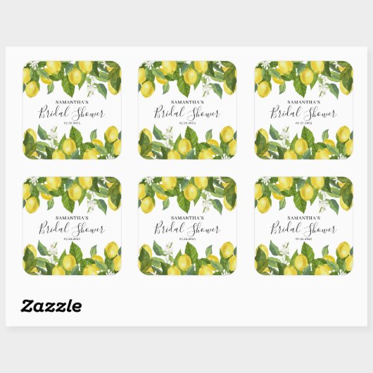 Lemon Citrus Brautparty Quadratischer Aufkleber (Blatt)