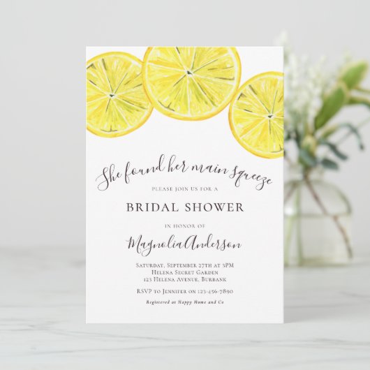 Lemon Citrus Bridal Dusche Einladung (Stehend Vorderseite)
