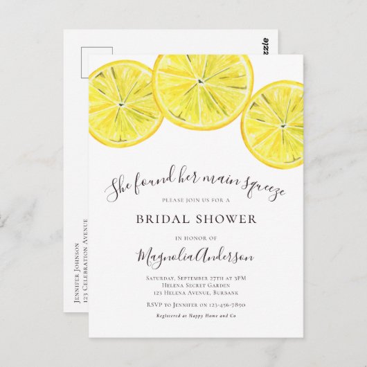 Lemon Citrus Bridal Dusche Einladung Postkarte (Vorne/Hinten)