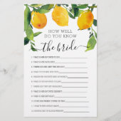 Lemon Citrus Doppelseitiges Brautparty Games (Vorderseite)