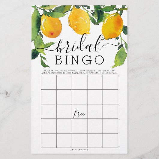 Lemon Citrus Doppelseitiges Brautparty Games (Rückseite)