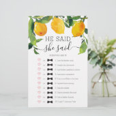 Lemon Citrus Doppelseitiges Brautparty Games (Stehend Vorderseite)