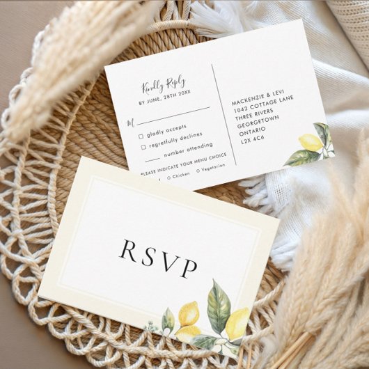 Lemon Citrus Elegant Menü Auswahl RSVP Karte