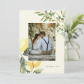 Lemon Citrus Elegant Wedding Foto Danke Karte (Stehend Vorderseite)