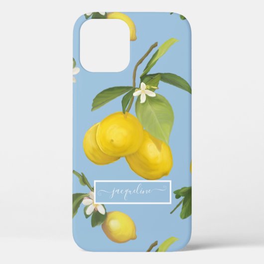 Lemon Citrus Floral Dusty Blauer Blattwerk Case-Mate iPhone Hülle (Rückseite)