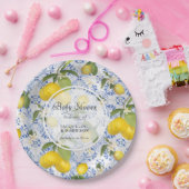Lemon Citrus Floral Foliage Blue White Baby Dusche Pappteller (Party)