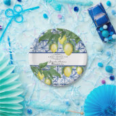 Lemon Citrus Floral Foliage Blue White Baby Dusche Pappteller (Party)