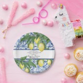 Lemon Citrus Floral Foliage Blue White Baby Dusche Pappteller (Party)