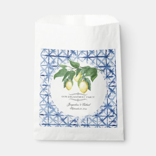 Lemon Citrus Floral Foliage Blue White Verlobung Geschenktütchen (Vorderseite)