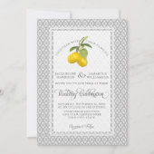 Lemon Citrus Floral Grau gelbe weiße Hochzeit Einladung (Vorderseite)