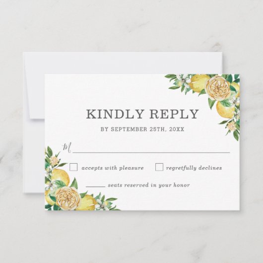 Lemon Citrus Floral Greenerity Wedding RSVP Card Karte (Vorderseite)